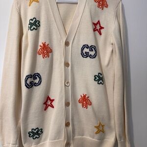 Gucci Cream and Orange Cardigan with Playful Embroidery